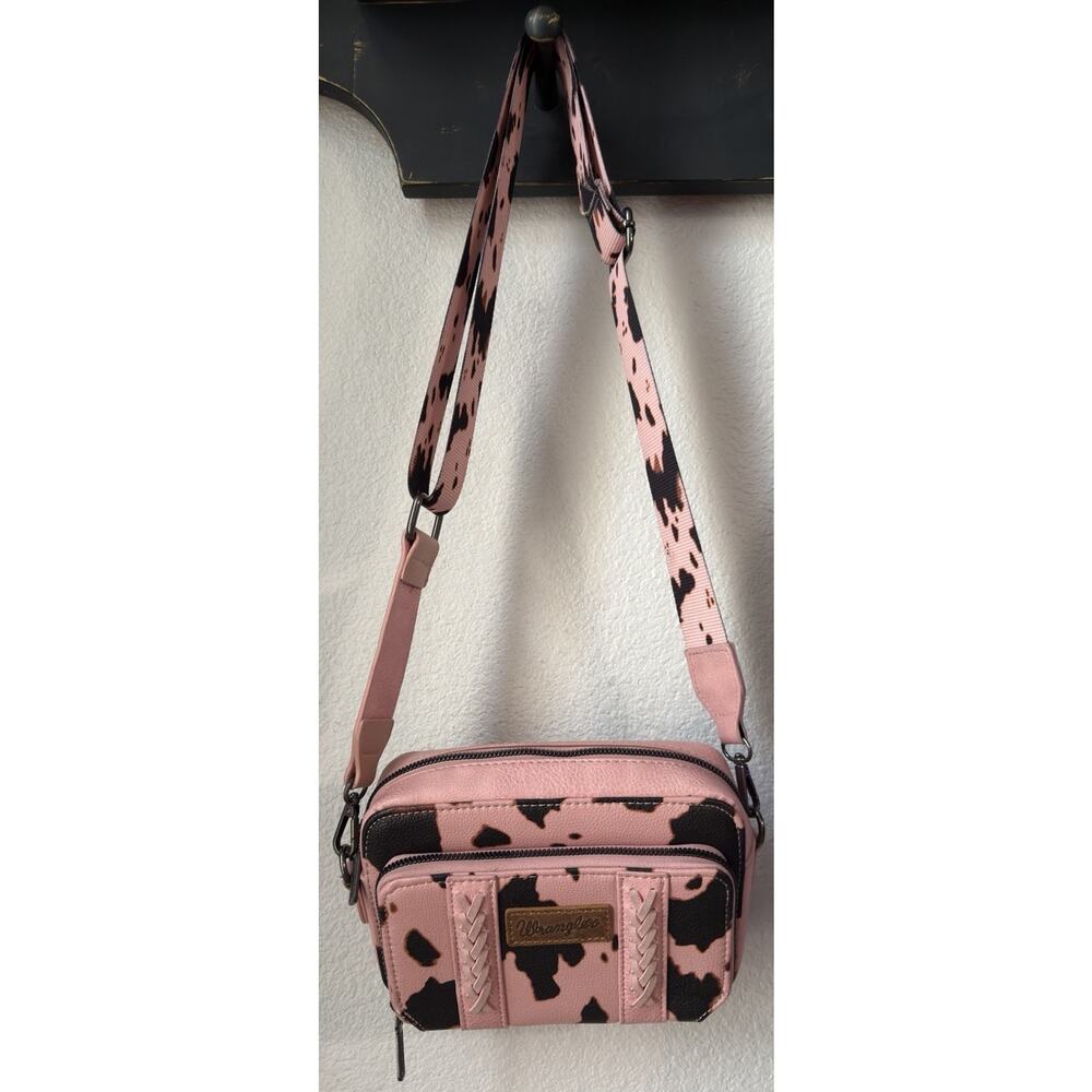 Wrangler By Montana West Vegan Leather Pink Cow Print Crossbody Bag Purse Rodeo - Picture 6 of 7